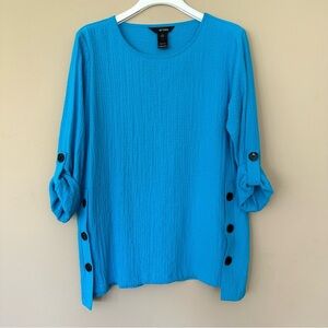 Ali Miles Women S Blue Artsy Tunic Top Button Side Long Sleeve Modest Lagenlook